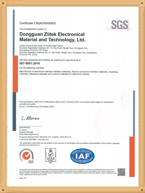 China Dongguan Ziitek Electronic Materials &amp; Technology Ltd. zertifizierungen